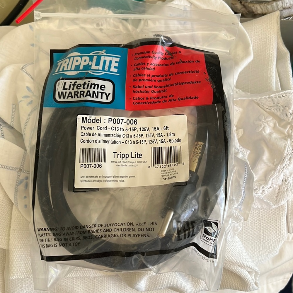 Heavy Duty Tripp-Lite C13 to 5-15P 15A Power Cord